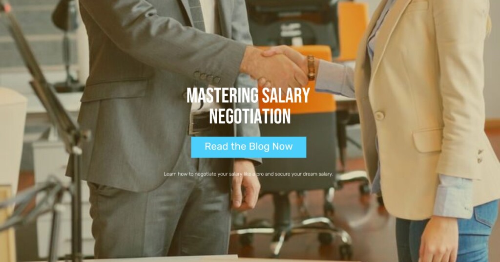 Kazicloud_Professional shaking hands at a negotiation table, symbolizing salary negotiation, with a calculator and charts in the background. Title reads 'Mastering Salary Negotiation.