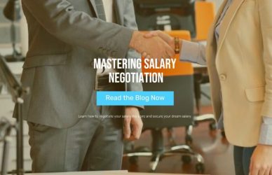 Kazicloud_Professional shaking hands at a negotiation table, symbolizing salary negotiation, with a calculator and charts in the background. Title reads 'Mastering Salary Negotiation.